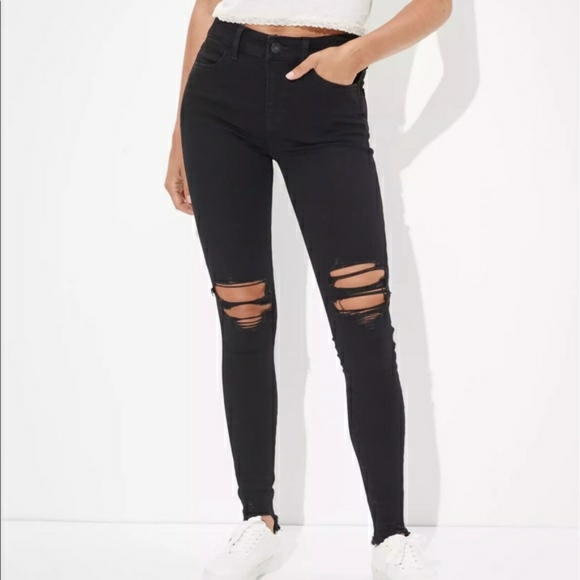 American Eagle Dream Jeans Black Ripped Distressed Skinny High Waisted Rise